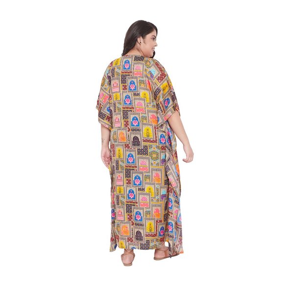 Gypsie Blu Multicolor Geometric Printed Caftan Beach Cover Up Dresses for Women - Picture 9 of 10